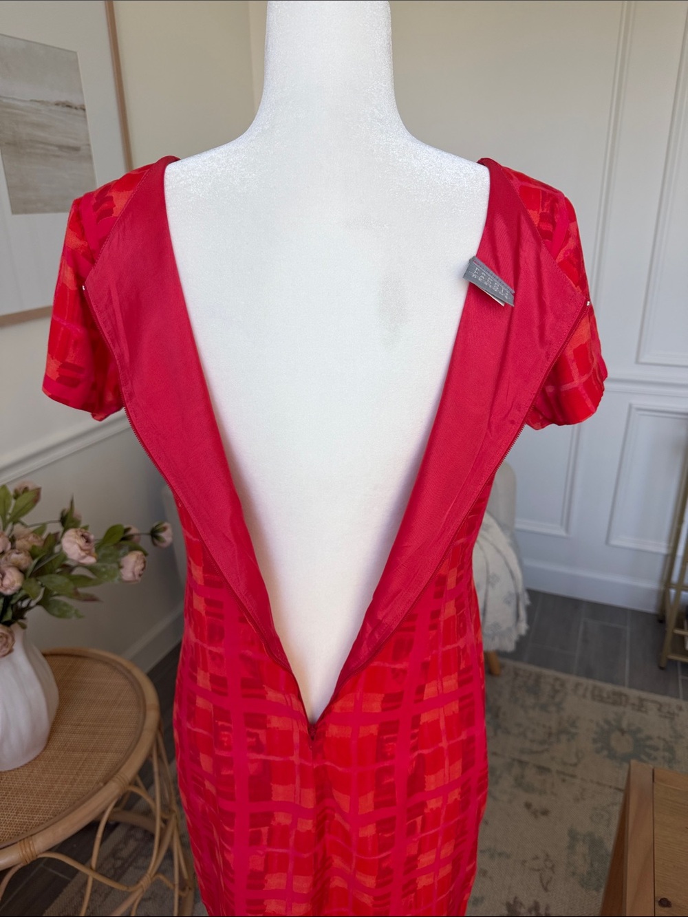 Vintage 90s Y2K Artsy Tomato Red Rayon Italian Summer Resort Dress Size 8 - Picture 6 of 13